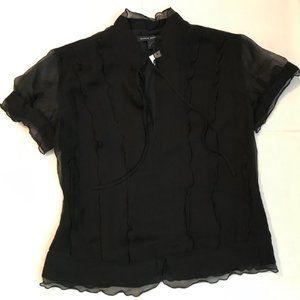 NWT BR Black Silk Ruffle Blouse